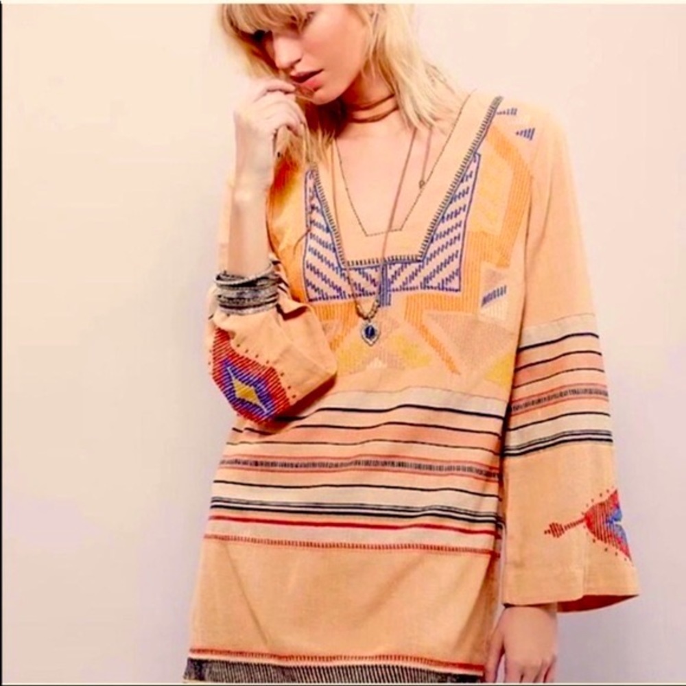 Free People Embroidered Sundown Mini Tunic Dress